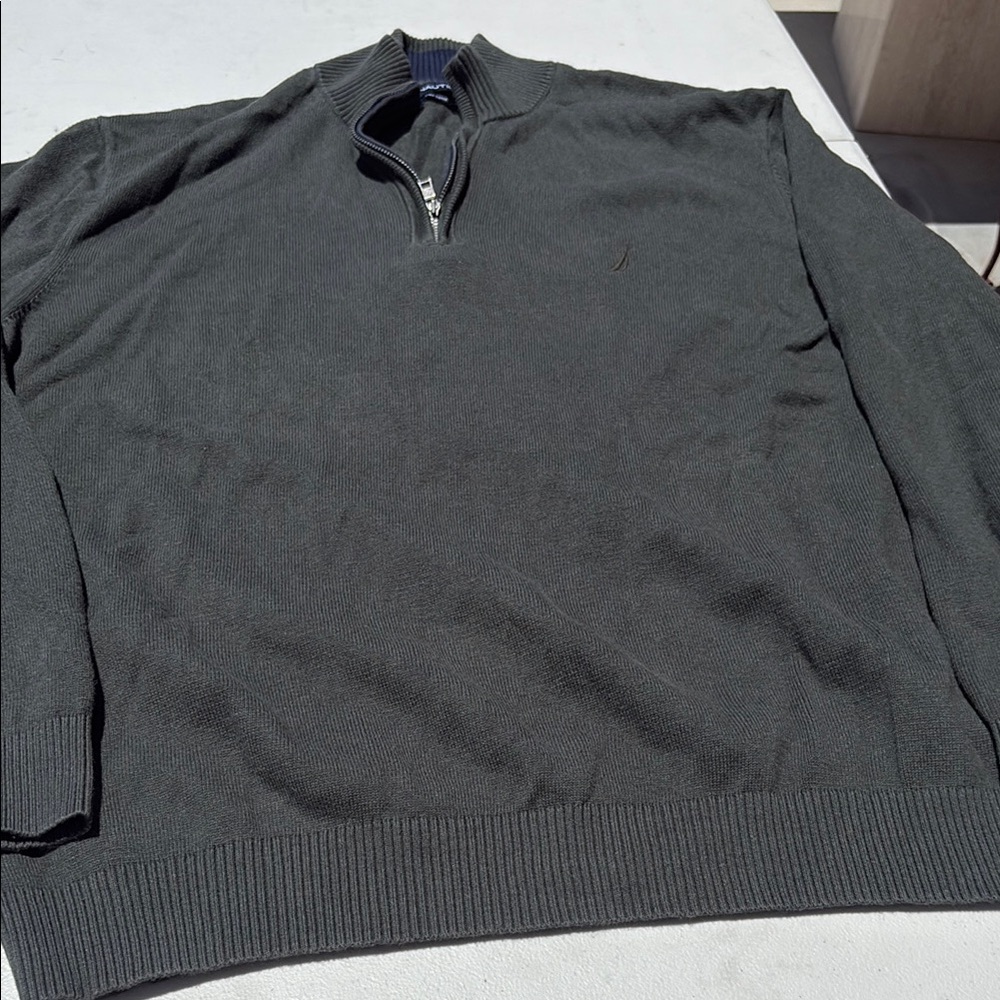 Nautica Gray Zip Up Sweater Classic Knit